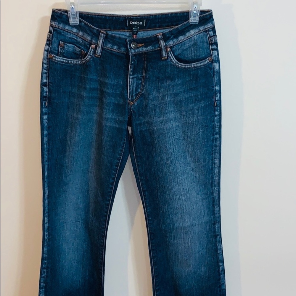 BEBE Denim | Dark Wash Bootcut Denim Pants Jeans Italian Fabric Fitted Low Rise - Picture 2 of 8